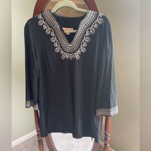 Coldwater Creek Black Tunic with White Embroidery